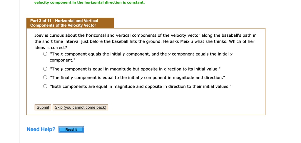 SOLVED: Part 3 of 11: Horizontal and Vertical Components of the ...