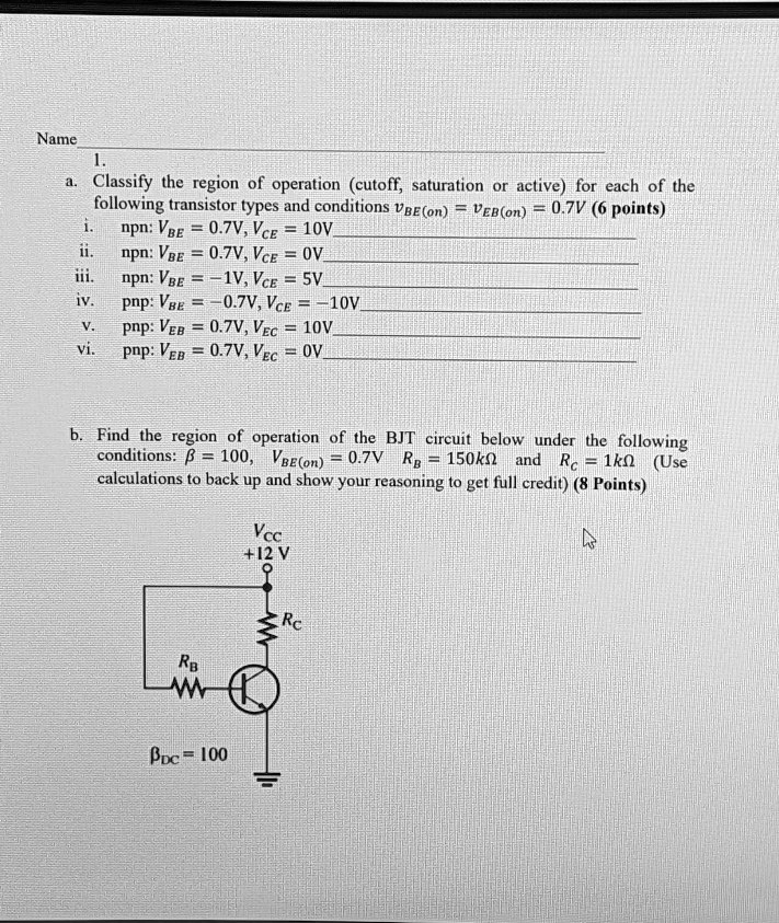 a. Classify the region of operation (cutoff, saturation, or active) for ...