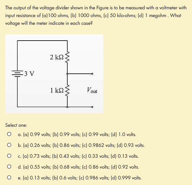The output of the voltage divider shown in the Figure is to be measured