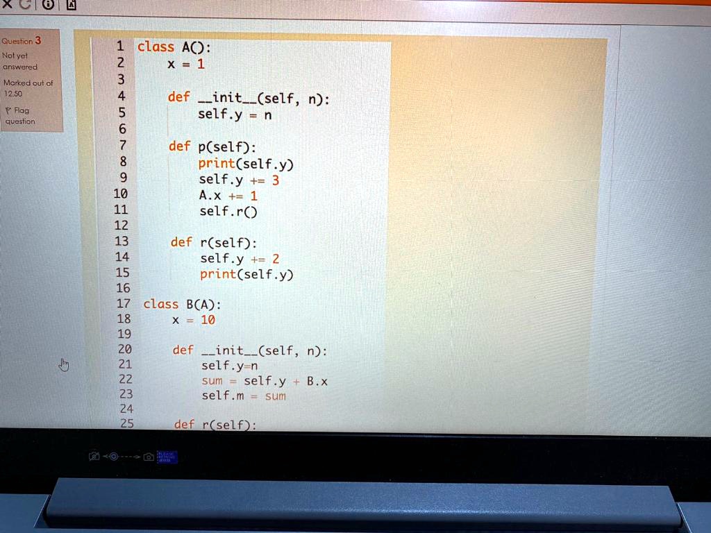 SOLVED: class A: x = 1 def init(self, n): self.y = n def p(self): print ...