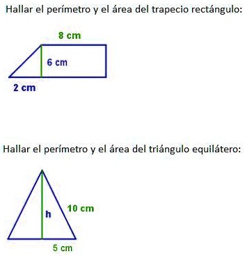 SOLVED: Area y perimetro de estas figuras: Hallar el perímetro Y el ...