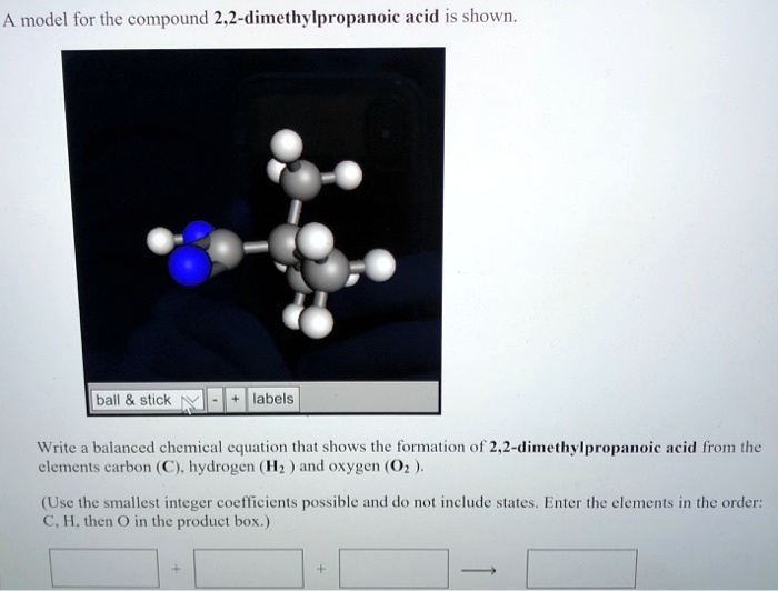 SOLVED A model for the compound 2,2dimethylpropanoic acid is shown