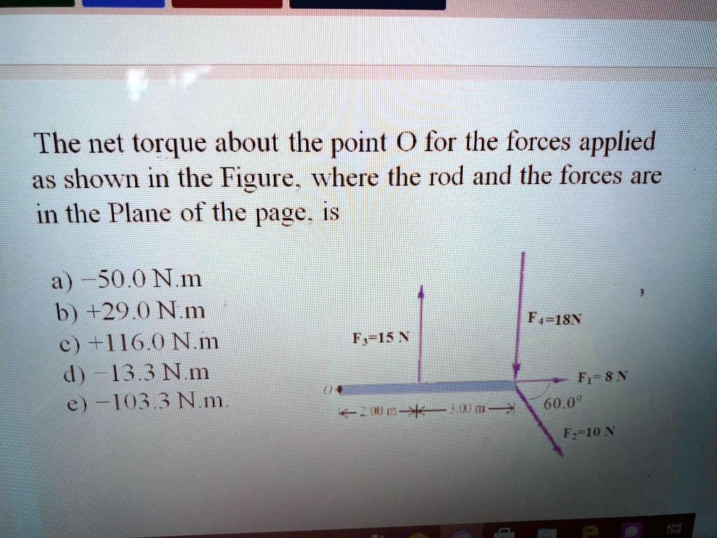 SOLVED:The net torque about the point 0 for the forces applied as shown ...