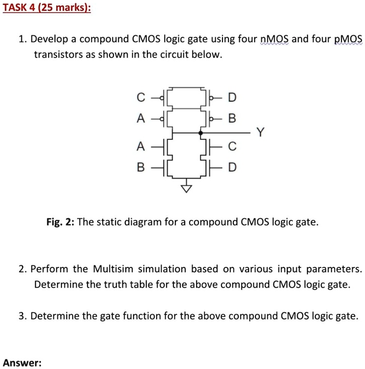 SOLVED: TASK 4 (25 Marks): 1. Develop A Compound CMOS Logic Gate Using ...