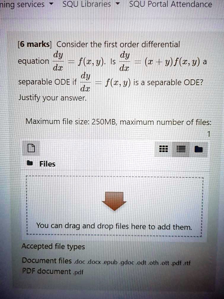 Solved Hing Services Squ Libraries Squ Portal Attendance 6 Marks Consider The First Order Differential Equation Dy F X Y Is Dy C Y F Z Y A Dx Dx Dy Separable Ode If F W Y Is A Separable