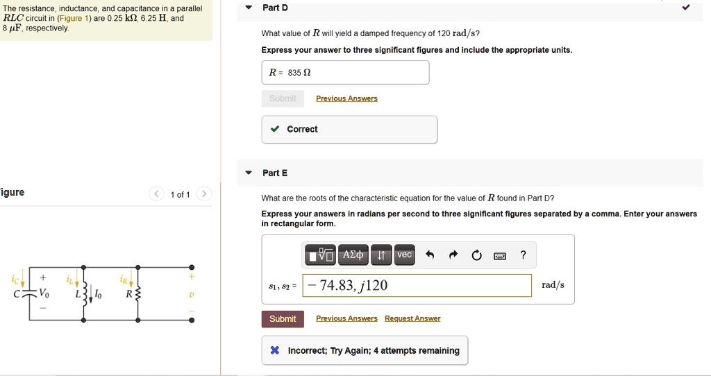 SOLVED The resistance, inductance, and capacitance in a parallel RLC
