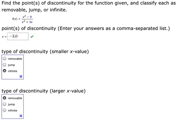 SOLVED: Find the point(s) of discontinuity for the function given, and ...