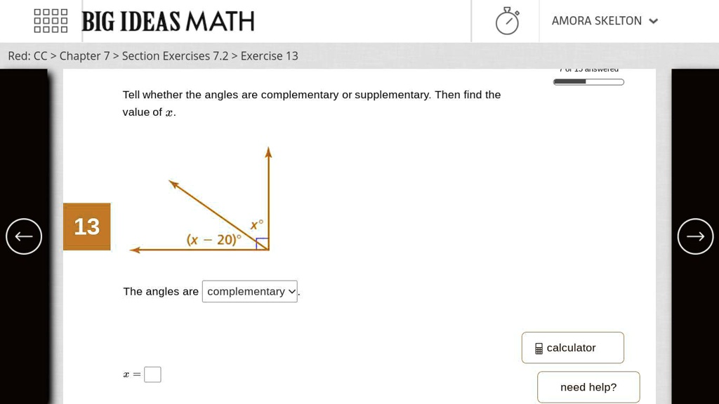 how do you find the value of x in supplementary angles