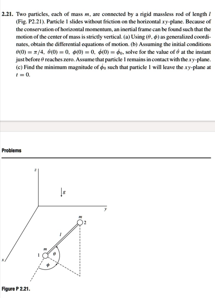 SOLVED: 2.21. Two particles, each of mass m, are connected by a rigid ...