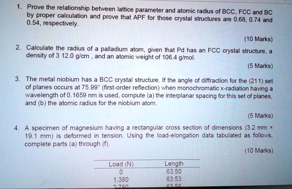 SOLVED: Prove the relationship between lattice parameter and atomic