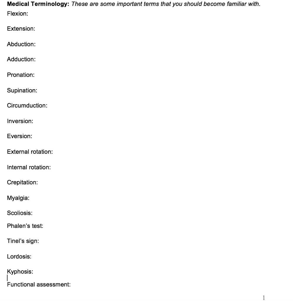 SOLVED Medical Terminology These are some important terms that you
