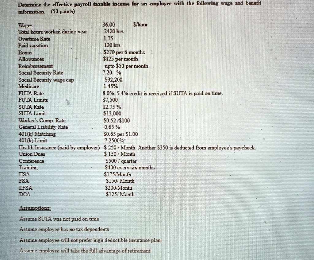 [GET ANSWER] determine the effective payroll taxable income for an ...