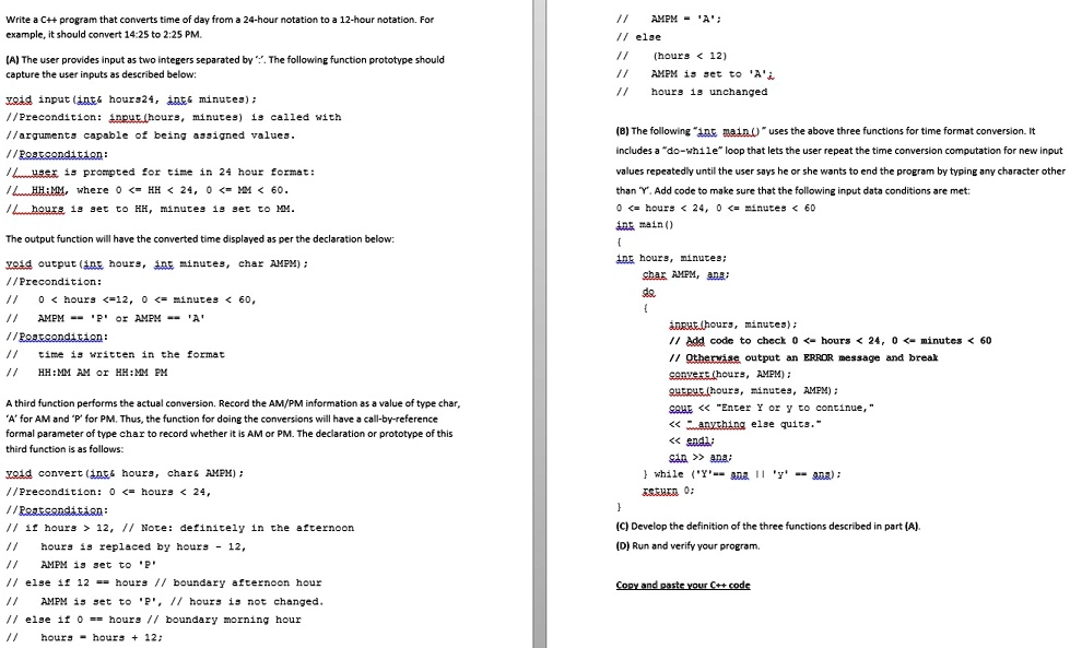 Write a C++ program that converts time of day from a 24-hour notation ...