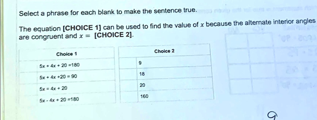 Select a phrase for each blank to make the sentence true. The equation ...
