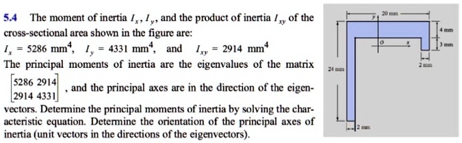 SOLVED:Fa 54 The moment of inertia /,, / ,, and the product of inertia ...