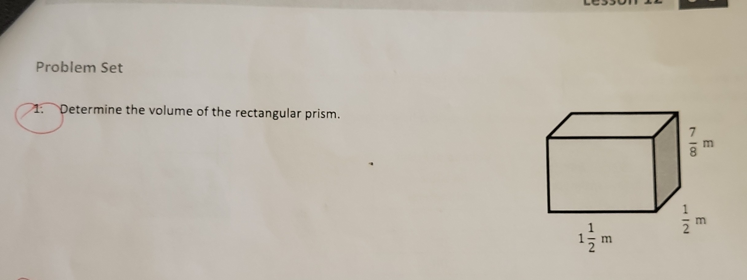 SOLVED: Problem Set 1. Determine the volume of the rectangular prism.