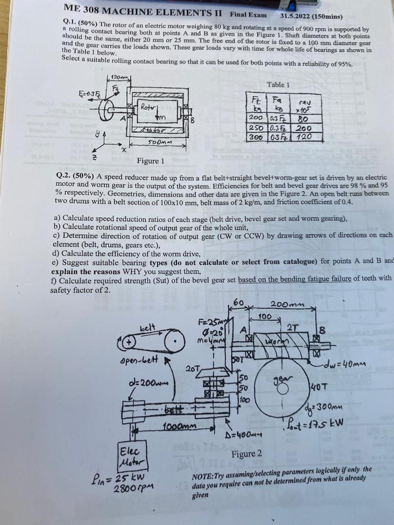 SOLVED ME 308 MACHINE ELEMENTS II Final Exam 31.5.2022 (150mins) Q.1