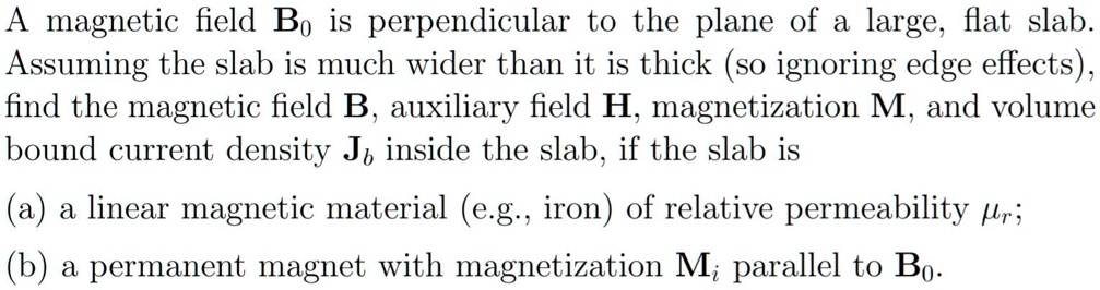 A magnetic field B0 is perpendicular to the plane of a large, flat slab ...