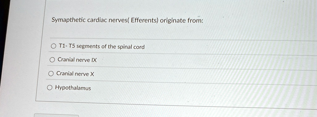 symapthetic cardiac nervesefferents originate from t1 t5 segments of the spinal cord cranial nerve ix cranial nerve x hypothalamus 86935