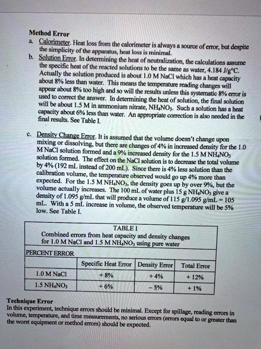 SOLVED Method Error Calorimeter Heat loss from the calorimeter is always a source of error