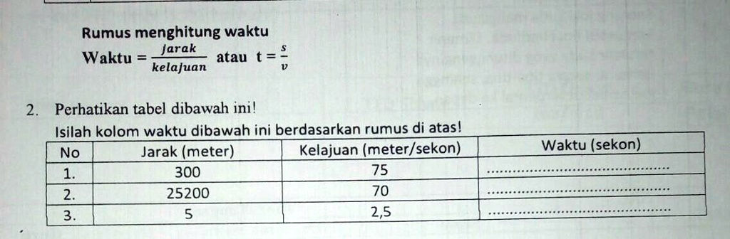 SOLVED: Mohon Bantuannya Kak Rumus Menghitung Waktu Jarak Waktu Atau T ...