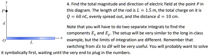 find the total magnitude and direction of electric field at the point ...