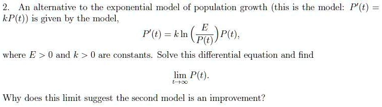 Exponential Ptt Model SOLVED:An alternative to the exponential model of population growth ...
