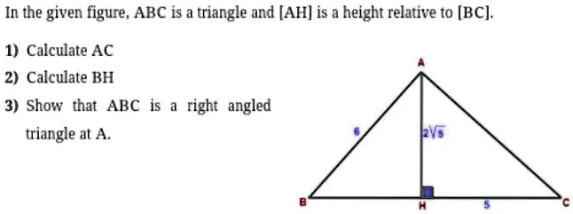 In the given figure, ABC is a triangle and [AH] is a height relative to ...