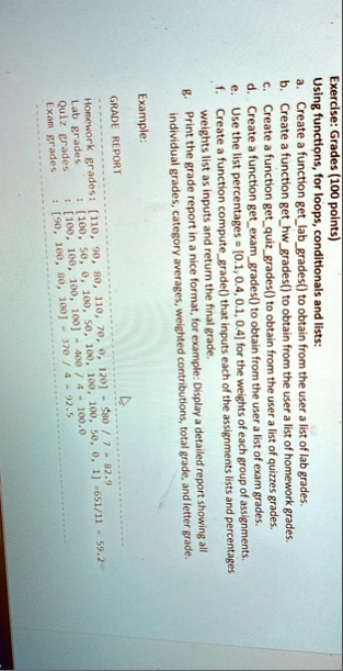 Exercise grades 100 points using functions for loops...