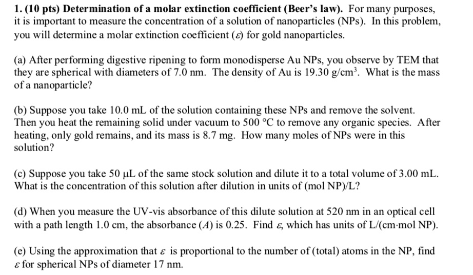 SOLVED Determination of a molar extinction coefficient (Beer's law