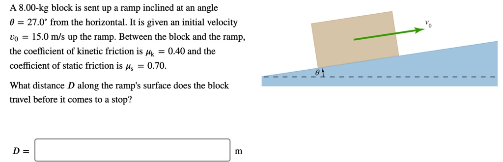 A 8 00-kg block is sent up a ramp inclined at an angle 0 = 27.0