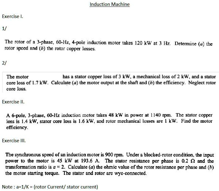 SOLVED: Induction Machine Exercise The rotor of a 3-phase, 60-Hz, 4 ...