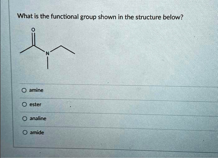 Solved What Is The Functional Group Shown In The Structure Below Amine Ester Aniline Amide 5129