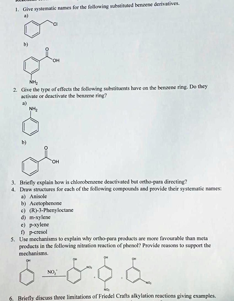 A list of activating and deactivating groups on benzene ring