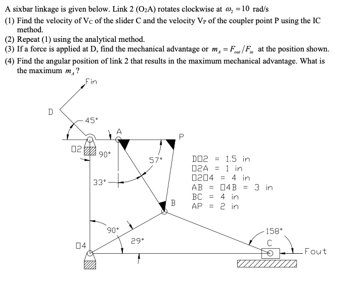 SOLVED: A six-bar linkage is given below. Link 2 (O2A) rotates ...