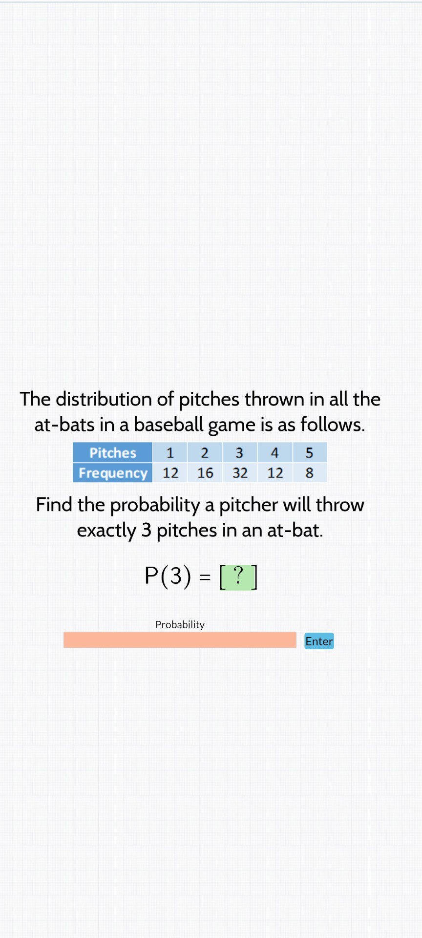 SOLVED The distribution of pitches thrown in all the atbats in a