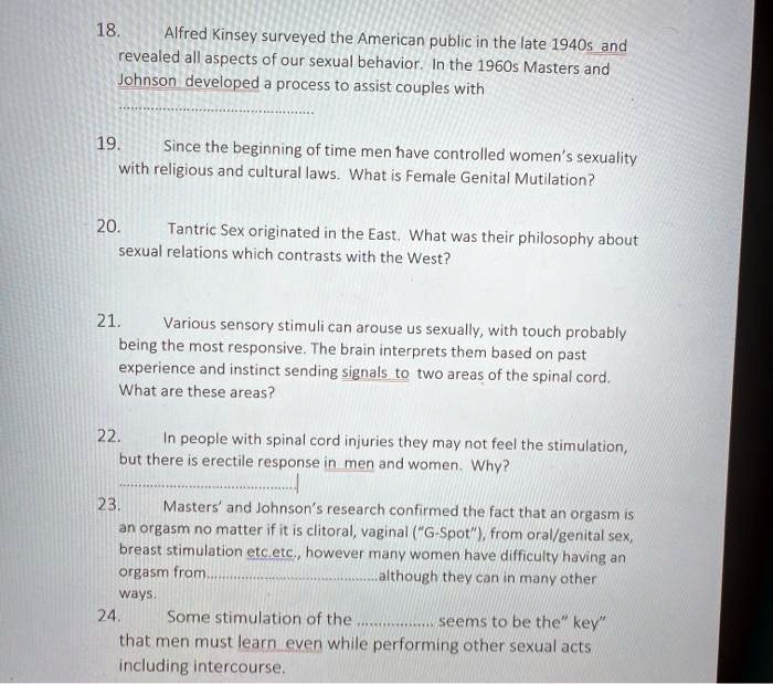 SOLVED 18. Alfred Kinsey surveyed the American public in the late