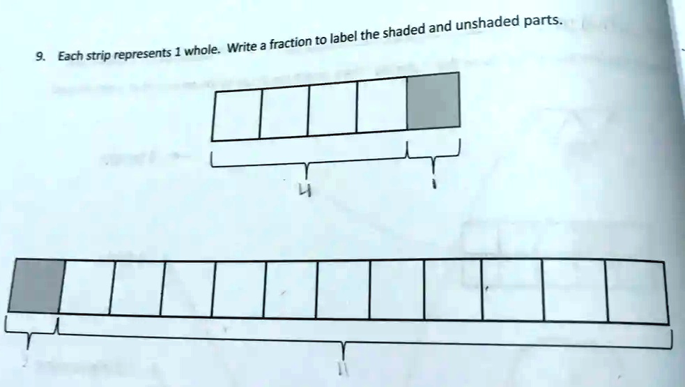 SOLVED: and unshaded parts: fraction to label the shaded= Each strip ...