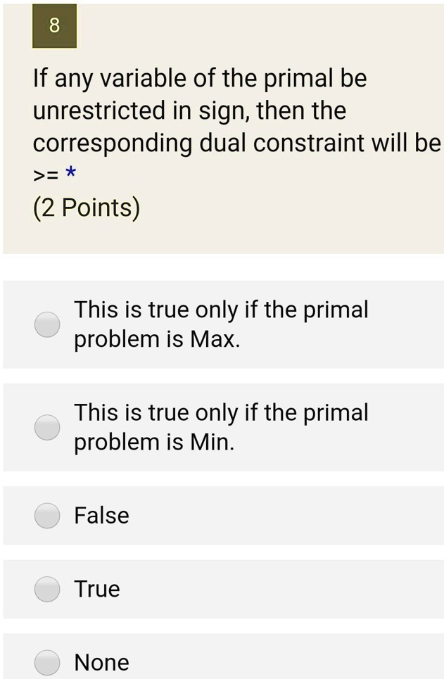 8 If any variable of the primal be unrestricted in sign, then the ...