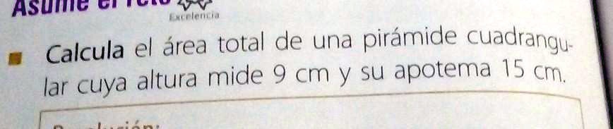 SOLVED: calcula el área total de una pirámide cuadrangular cuya altura ...