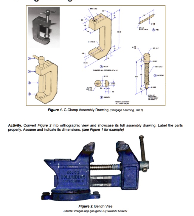 Convert the figure 2 (Bench Vise) into orthographic view and showcase
