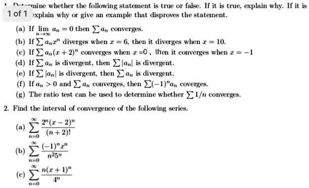 1 mine whether the following statement is true or false. If...