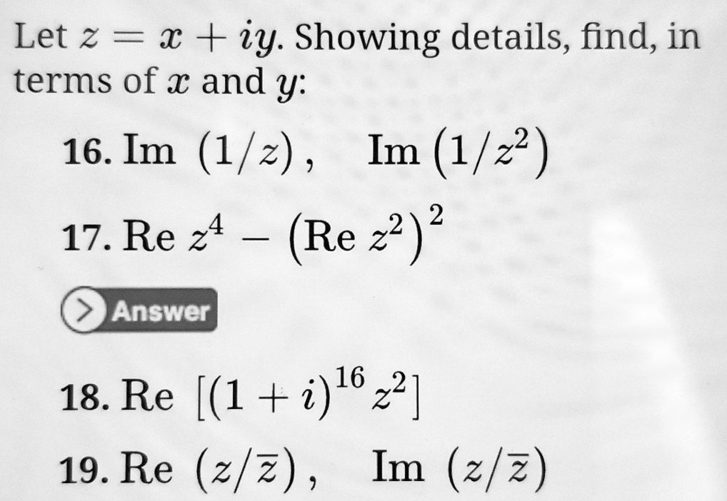 Let z x iy showing details find in terms of x and y 16 im 12