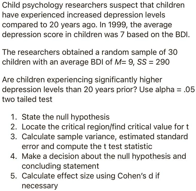 null hypothesis about depression