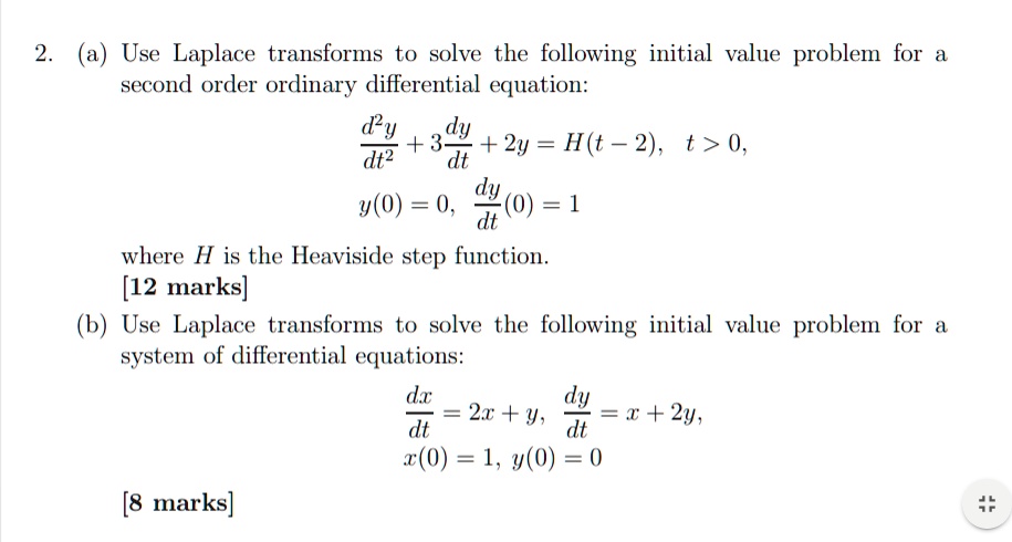 Use Laplace Transforms To Solve The Following Initial Value Problem For ...