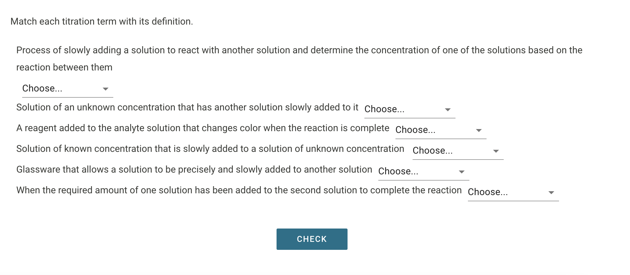 Match Each Titration Term With Its Definition.