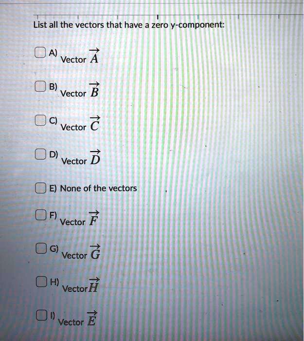 SOLVED: List all the vectors that have a zero Y-component: A) Vector A ...