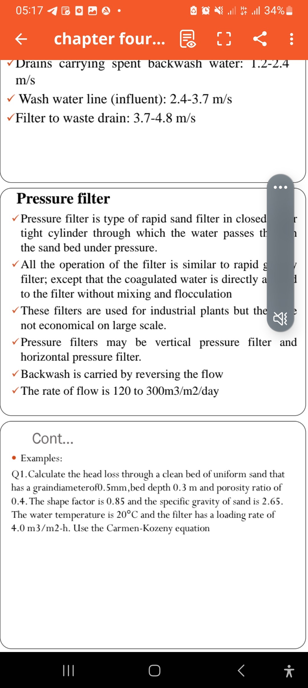 SOLVED Drains carrying spent backwash water 1.22.4 m / s Wash water