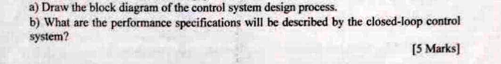 SOLVED: a) Draw the block diagram of the control system design process ...