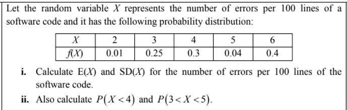 Let the random variable X represents the number of errors per 100 lines ...